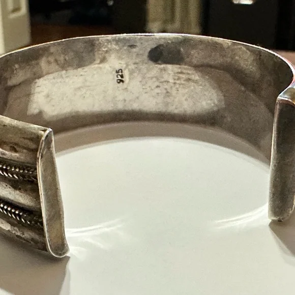 Sterling Silver Cuff Bracelet with Rope Detailing - Picture 2 of 5